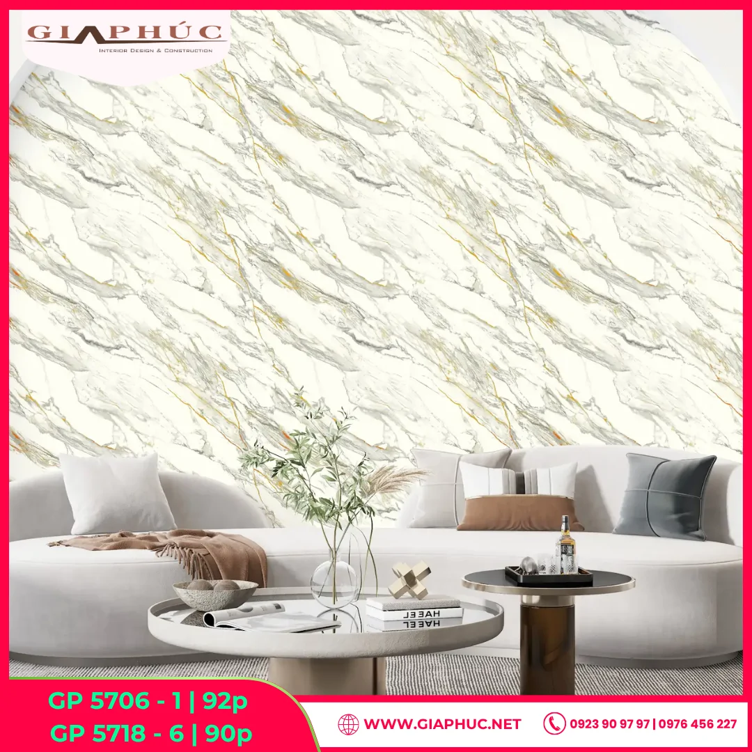Giấy Dán Tường Vân Đá Trắng Xám GP5706 -1 